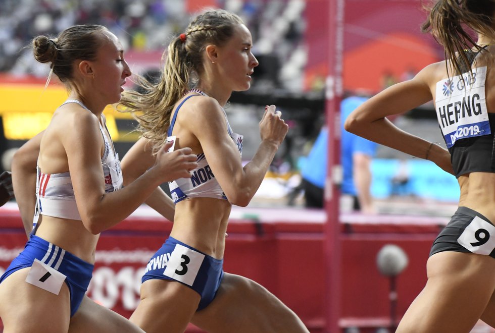 Hedda Hynne er en sterk medaljekandidat på 800 meter i EM innendørs. Bildet er fra VM friidrett 2019 i Doha. (Foto: Bjørn Johannessen)