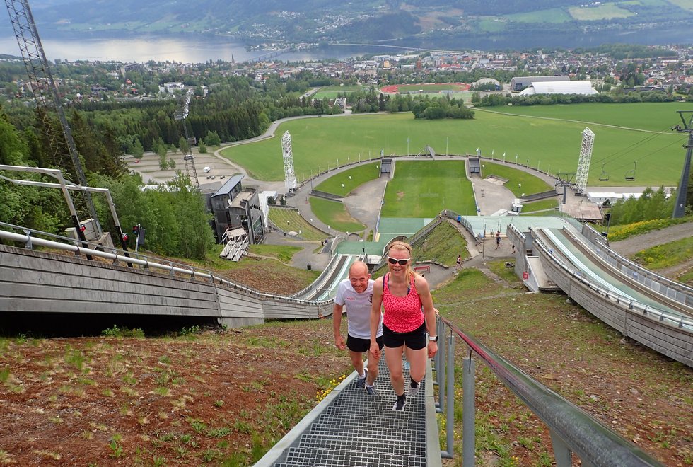 Trond Jørgensen og Rita Kristoffersen  på trappetrening under trenerseminar for trenerne på Kondistreninga på Lillehammer i 2021