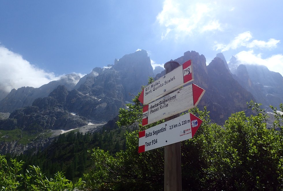 På Kondistur fra Passo Rolle til Passo di Valles i Dolomittene i Italia