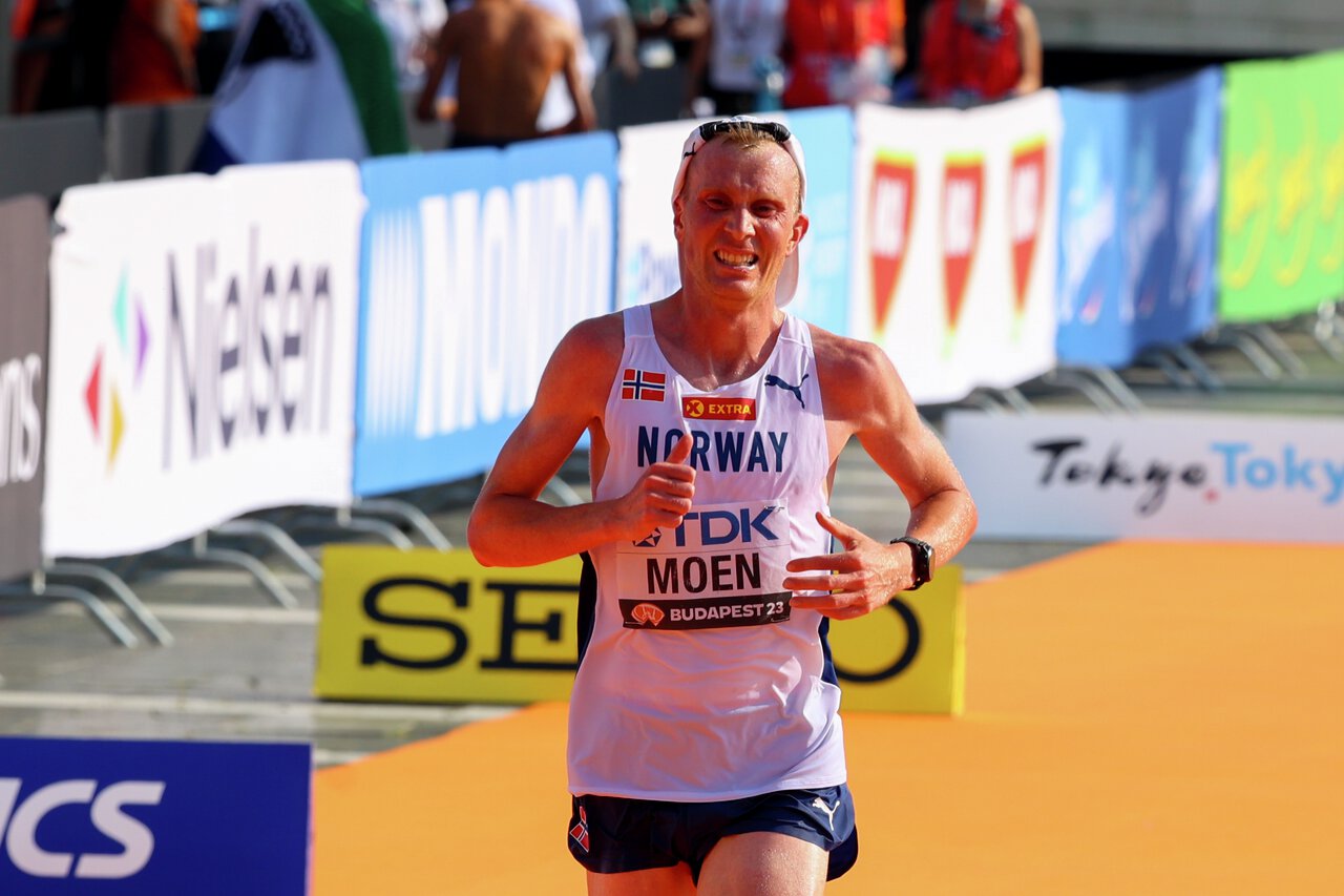 Sondre Nordstad Moen ble nummer 12 i Boston Maraton. Her fra VM i Budapest i 2023. (Foto: Arne Dag Myking)